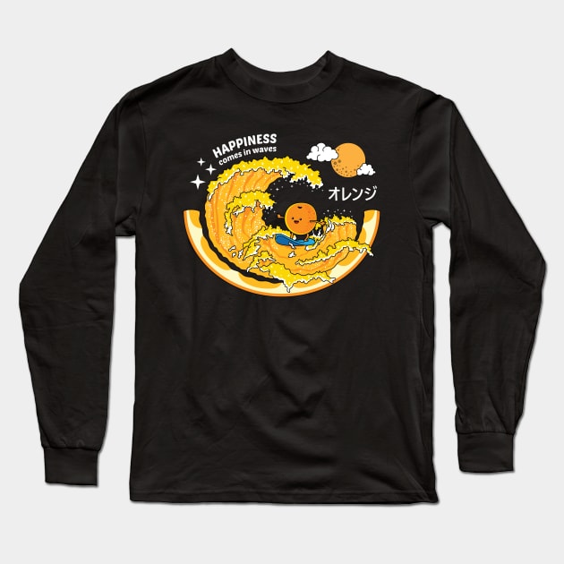 Orange Wave Long Sleeve T-Shirt by spacedowl